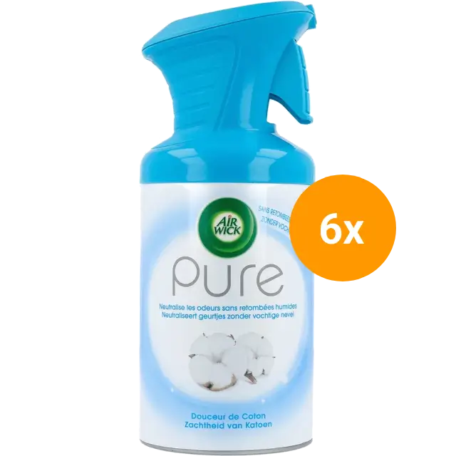 Airwick Pure Luchtverfrisser Spray – Katoen 6 x 250 ml voordeelverpakking Dunklow